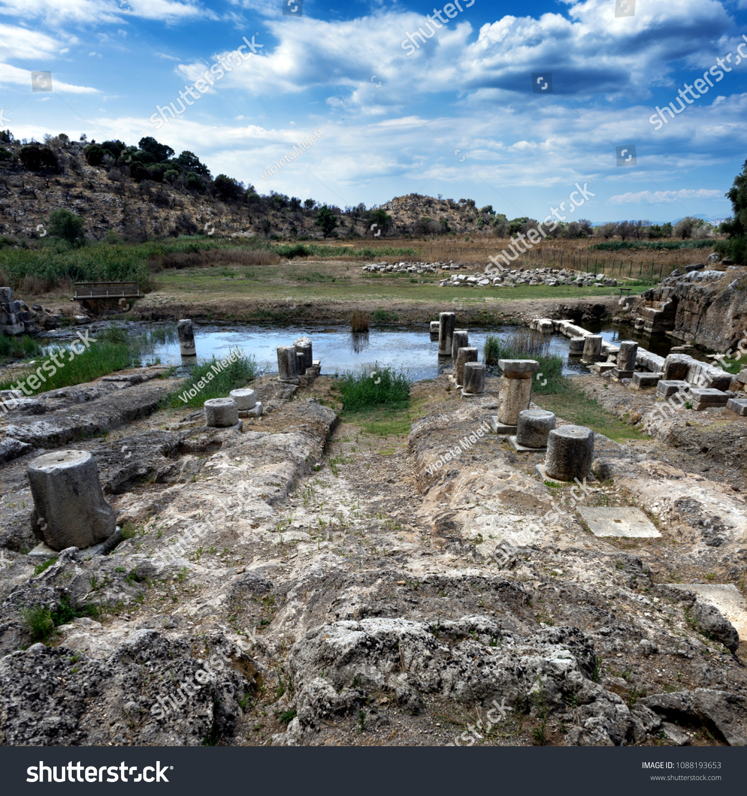 Ancient Greece, ruins of the harbor in town Oiniades #1088193653