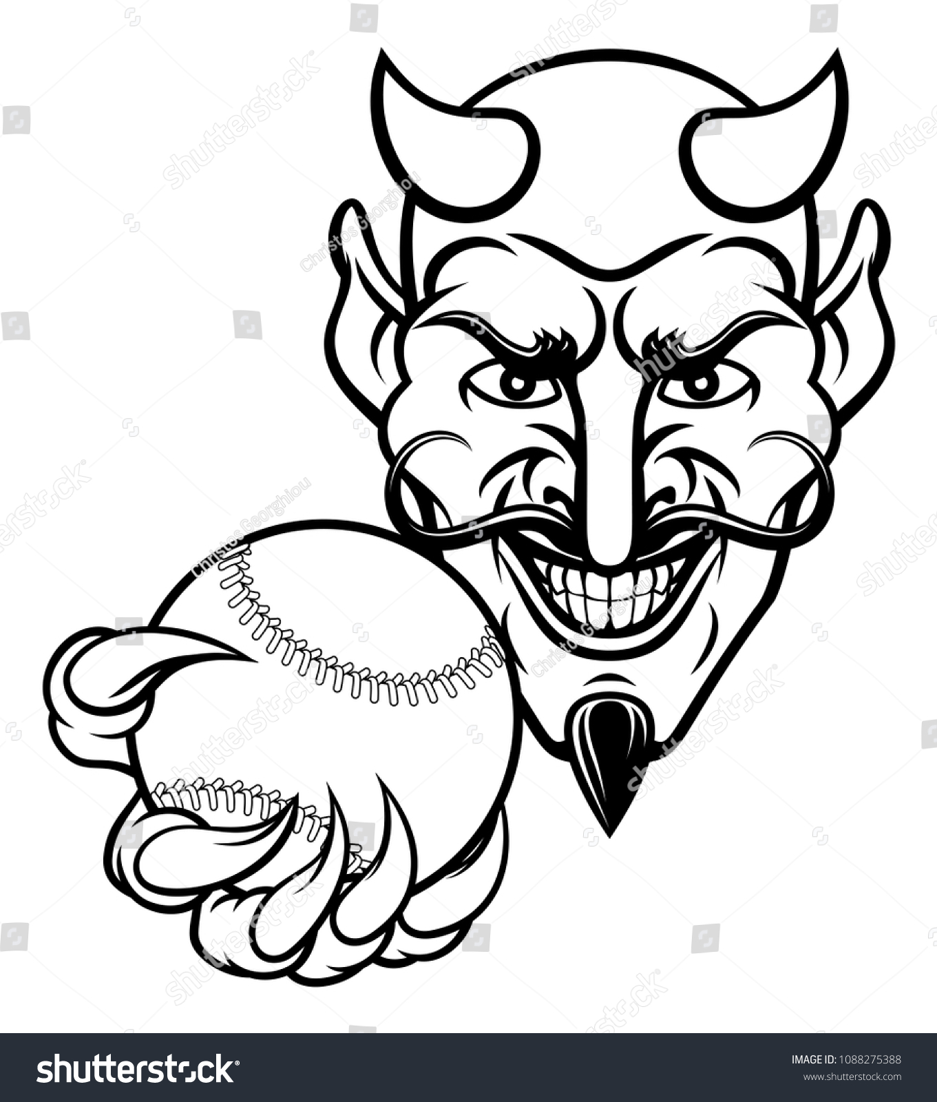 A devil cartoon character sports mascot holding - Royalty Free Stock ...