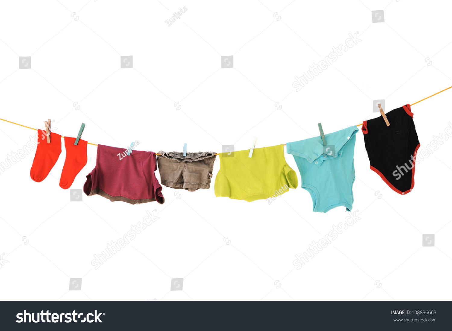 Laundry line with clothes on a white backround #108836663