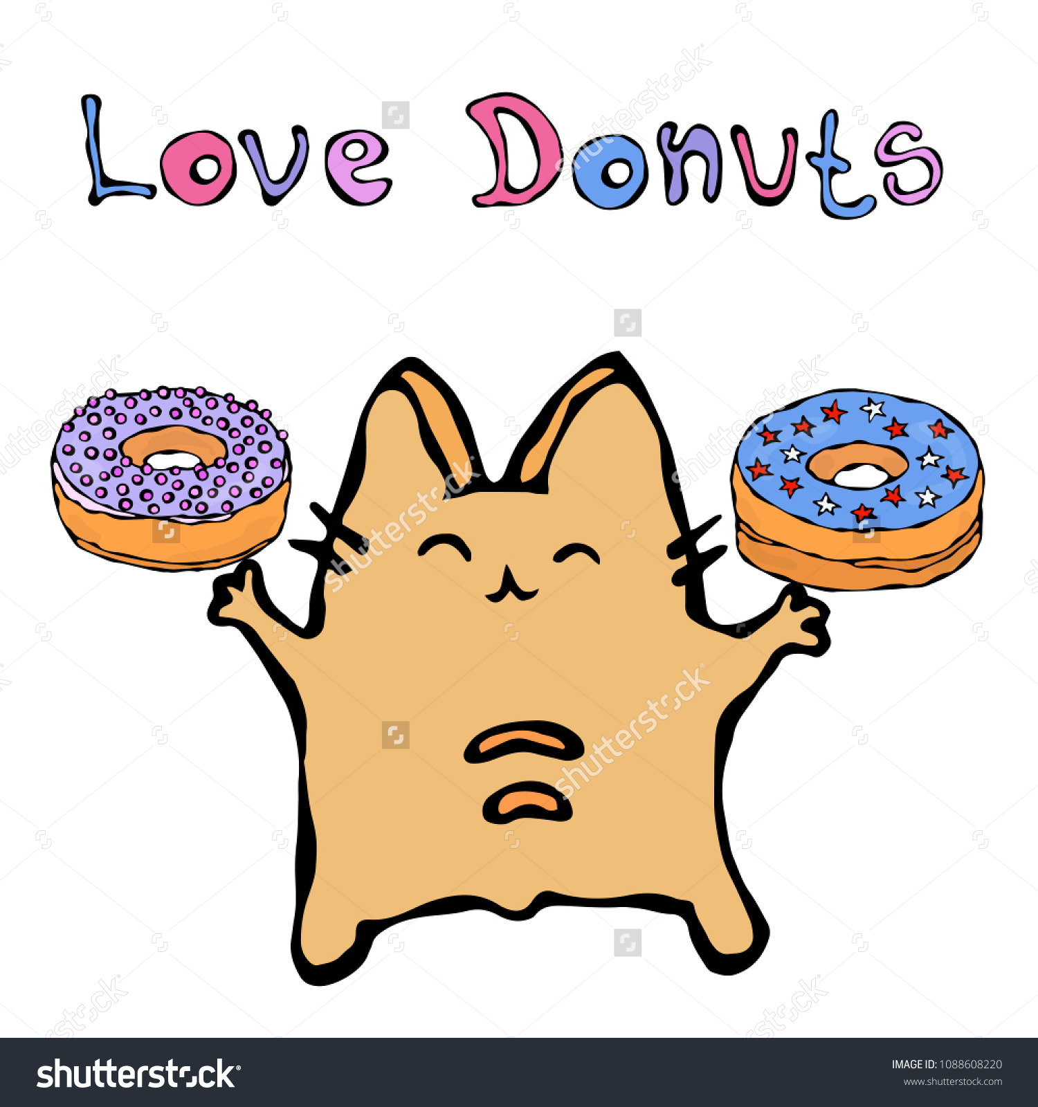 Savoyar The Cat Holding Donuts Love Donut Cute Royalty Free Stock Vector 1088608220 2618