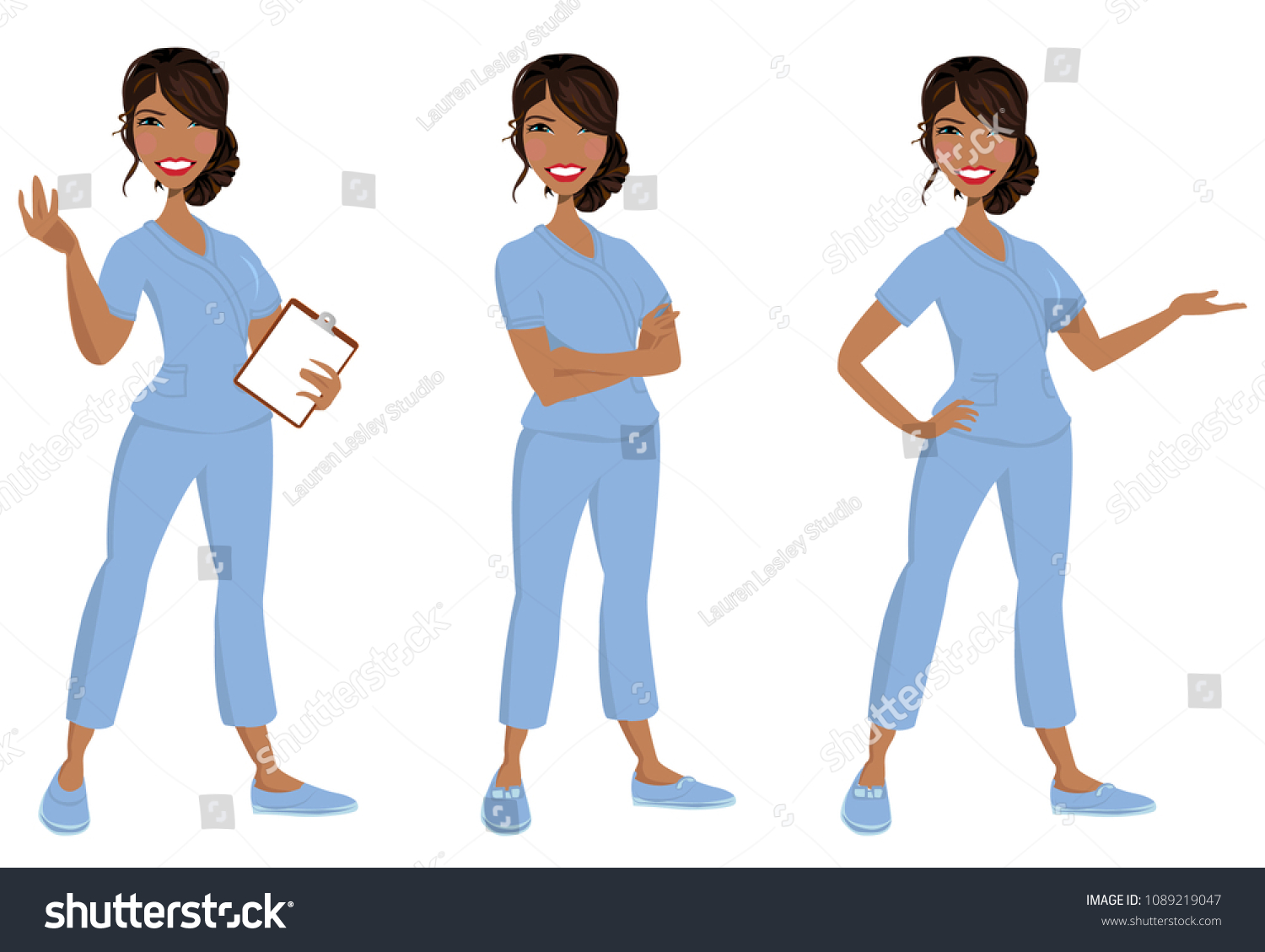 Nurse standing in three poses - Royalty Free Stock Vector 1089219047 ...