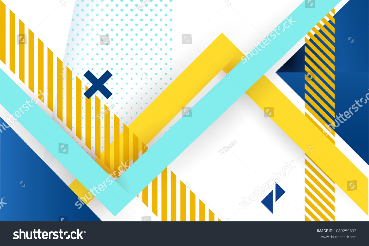 Vector abstract background texture design, bright poster, banner white background, yellow and blue stripes and shapes. #1089259892