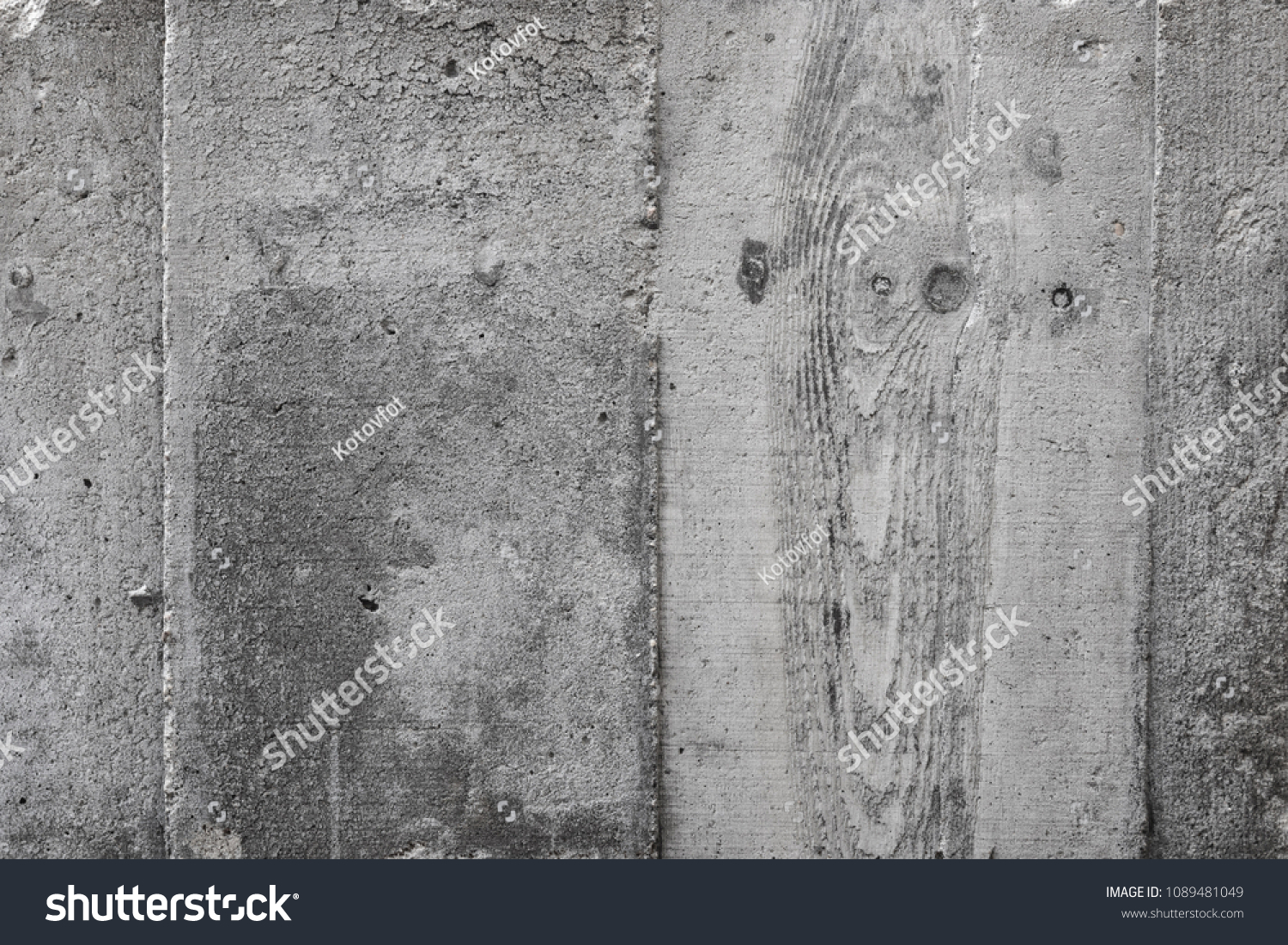 Texture of concrete. A wooden board imprint on the foundation. #1089481049