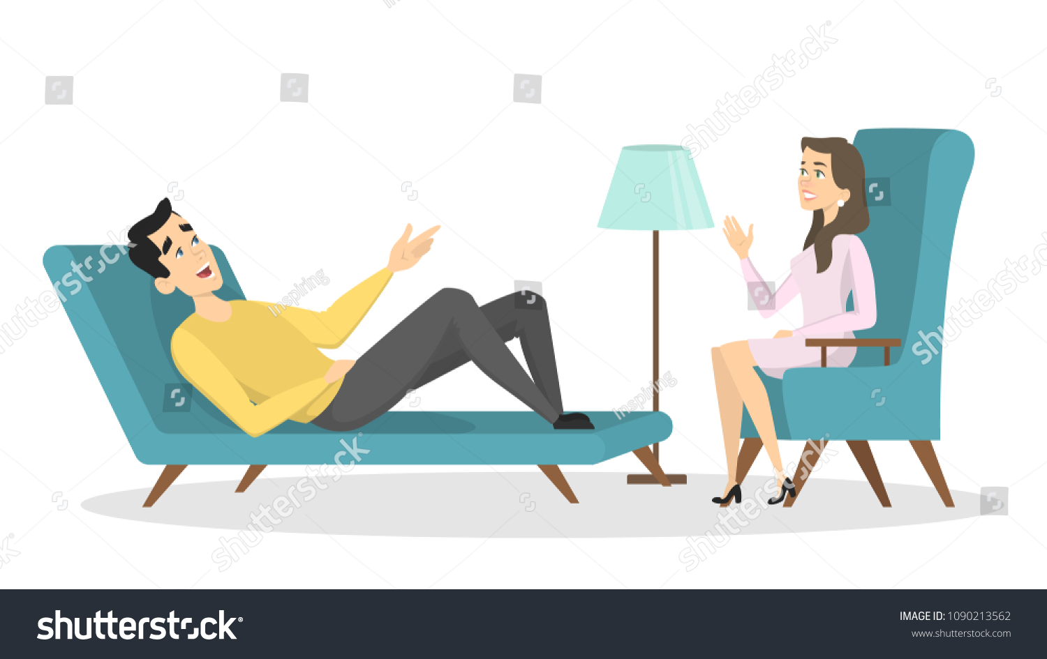 Psychologist with male patient on white - Royalty Free Stock Vector ...