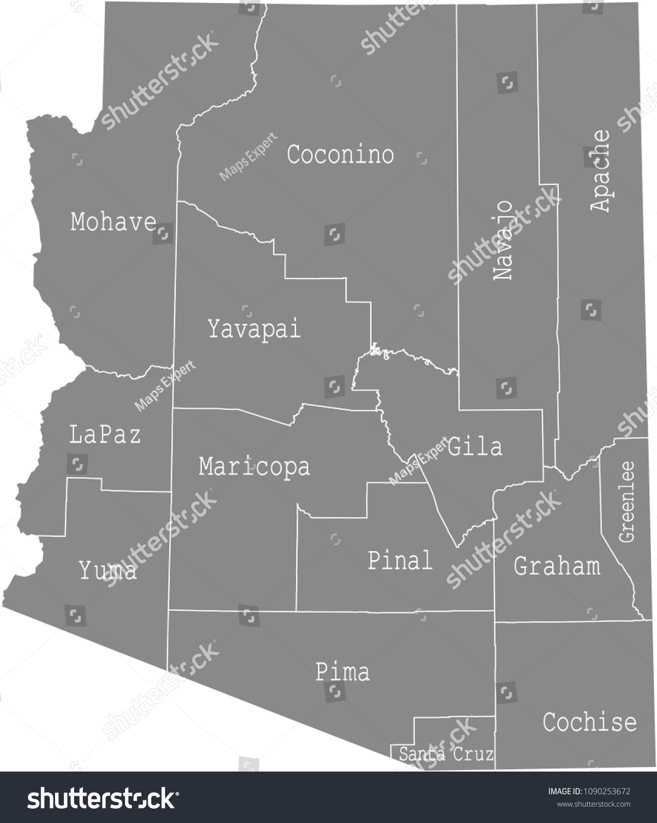 Arizona county map vector outline in gray - Royalty Free Stock Vector ...