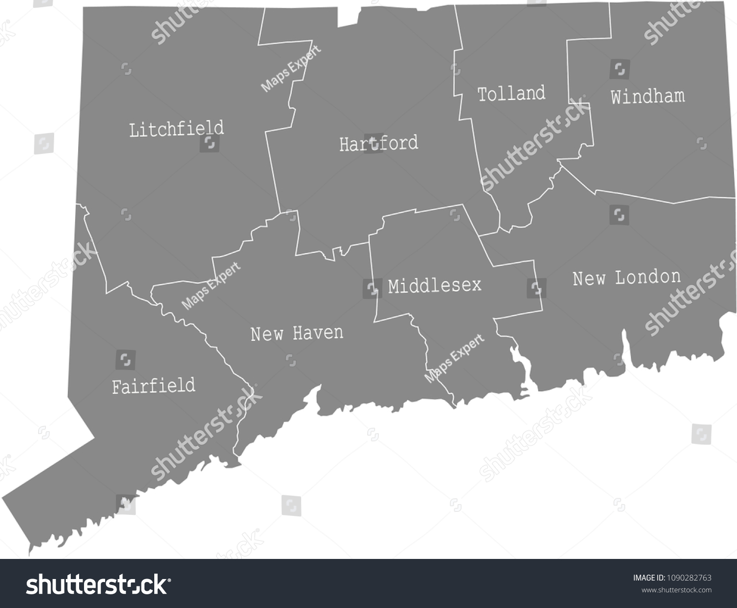 Connecticut County Map Vector Outline In Gray Royalty Free Stock   Avopix 1090282763 