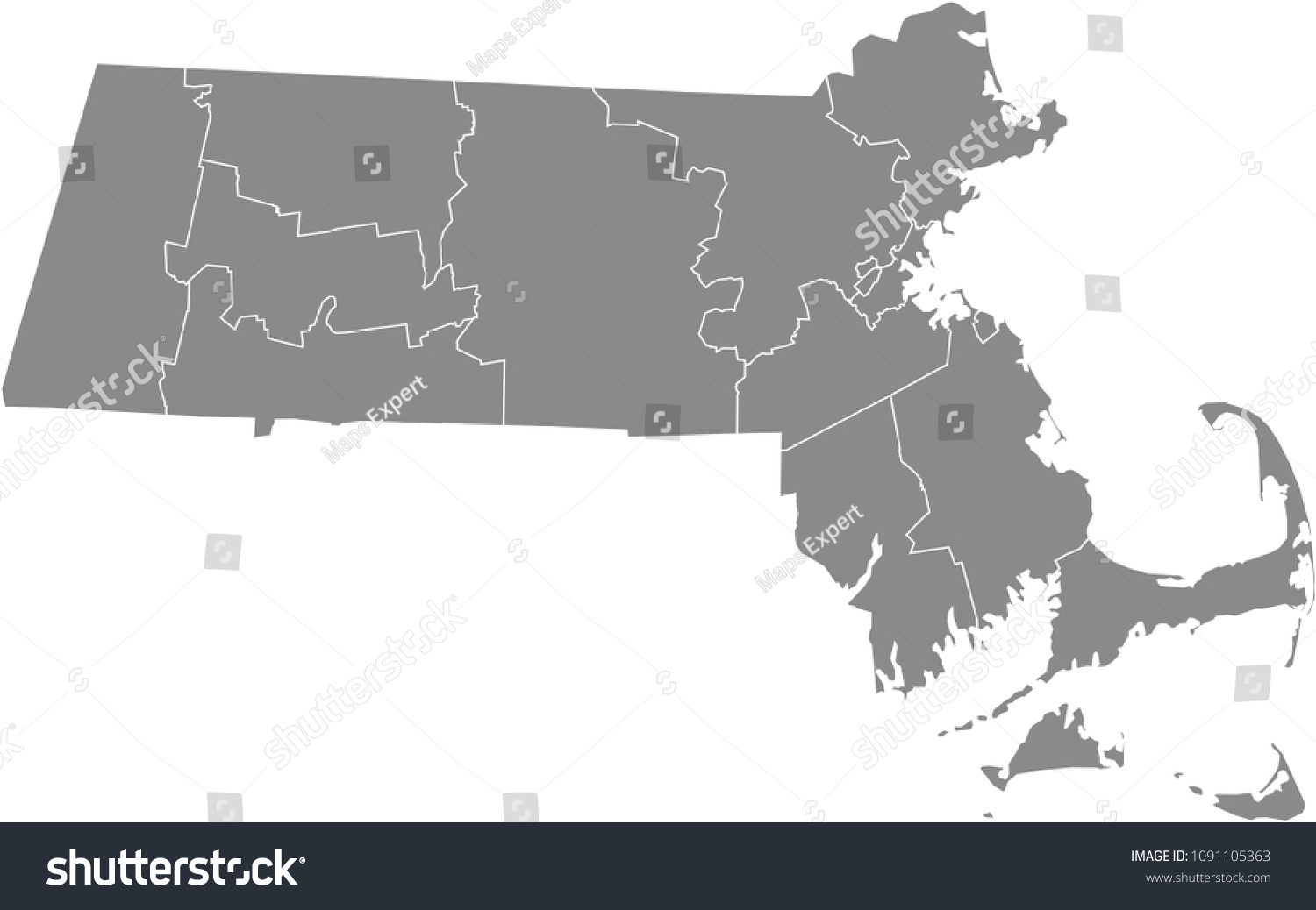 Massachusetts county map vector outline - Royalty Free Stock Vector 1091105363 - Avopix.com