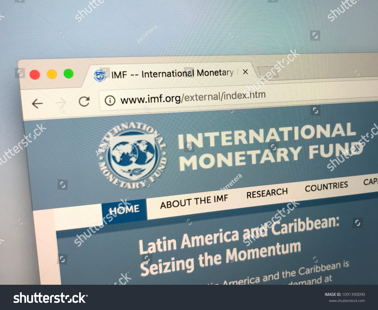 Amsterdam, Netherlands - May 15, 2018: Official homepage of The International Monetary Fund (IMF) is an international organization #1091390090