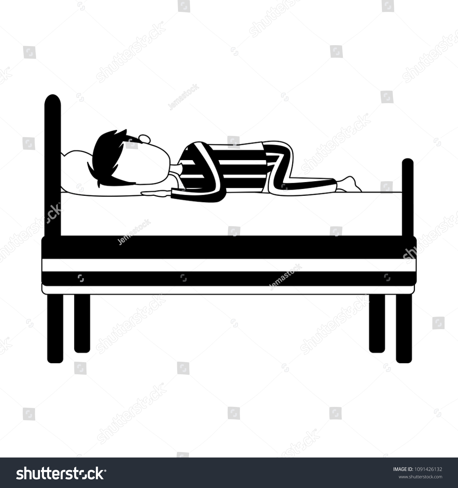 Man sleeping in bed in black and white colors - Royalty Free Stock ...