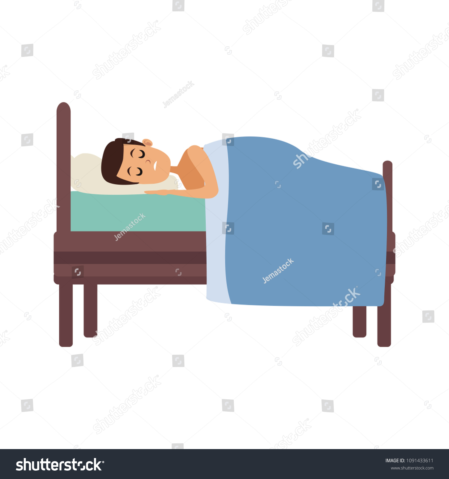 Man sleeping in bed - Royalty Free Stock Vector 1091433611 - Avopix.com