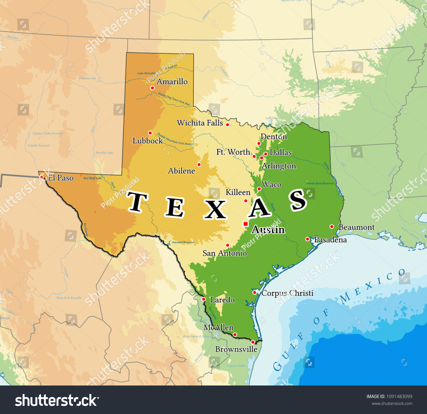 Texas Physical Map Elements Of Image Furnished Royalty Free Stock Vector 1091483099 9899