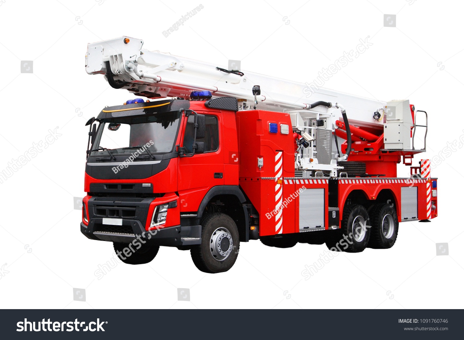 Fire rescue vehicle. Big red rescue car of Russia, isolated on white. #1091760746