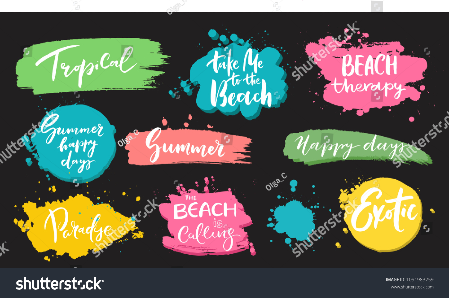 	
Set of universal hand drawn paint background. Summer quotes. Speech bubble. Dirty artistic design elements, boxes, frames for text. #1091983259