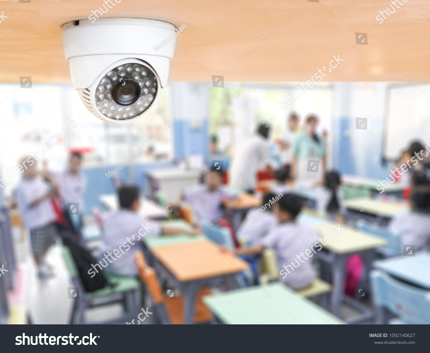 CCTV Security monitoring student in classroom at school.Security camera surveillance for watching and protect group of children while studying. #1092140627