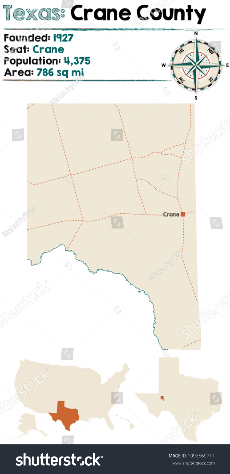 Detailed map of Crane county in Texas, USA. - Royalty Free Stock Vector ...