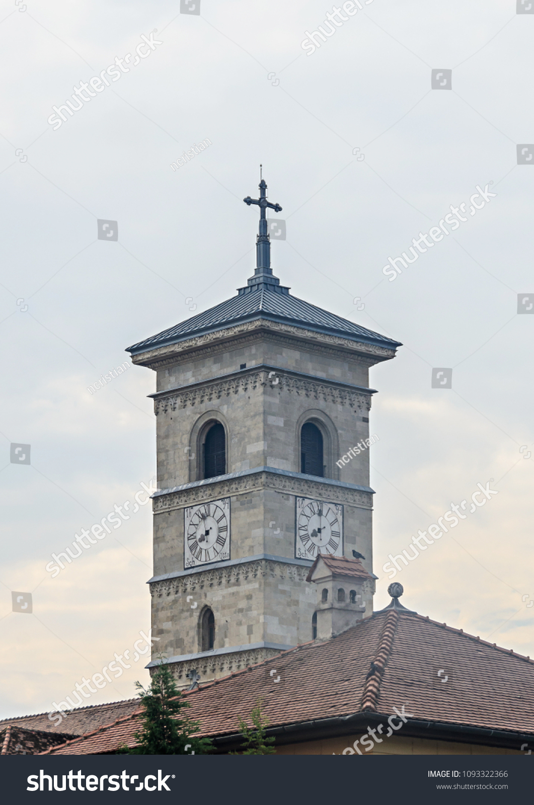 ALBA IULIA, ROMANIA - AUGUST 6, 2017: Citadel fortress Alba Carolina, detail of the church tower. #1093322366
