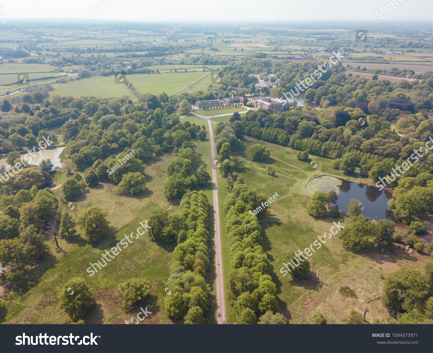 Aerial Drone Field Farmer Landscape Dunham Massey Trees #1094373971