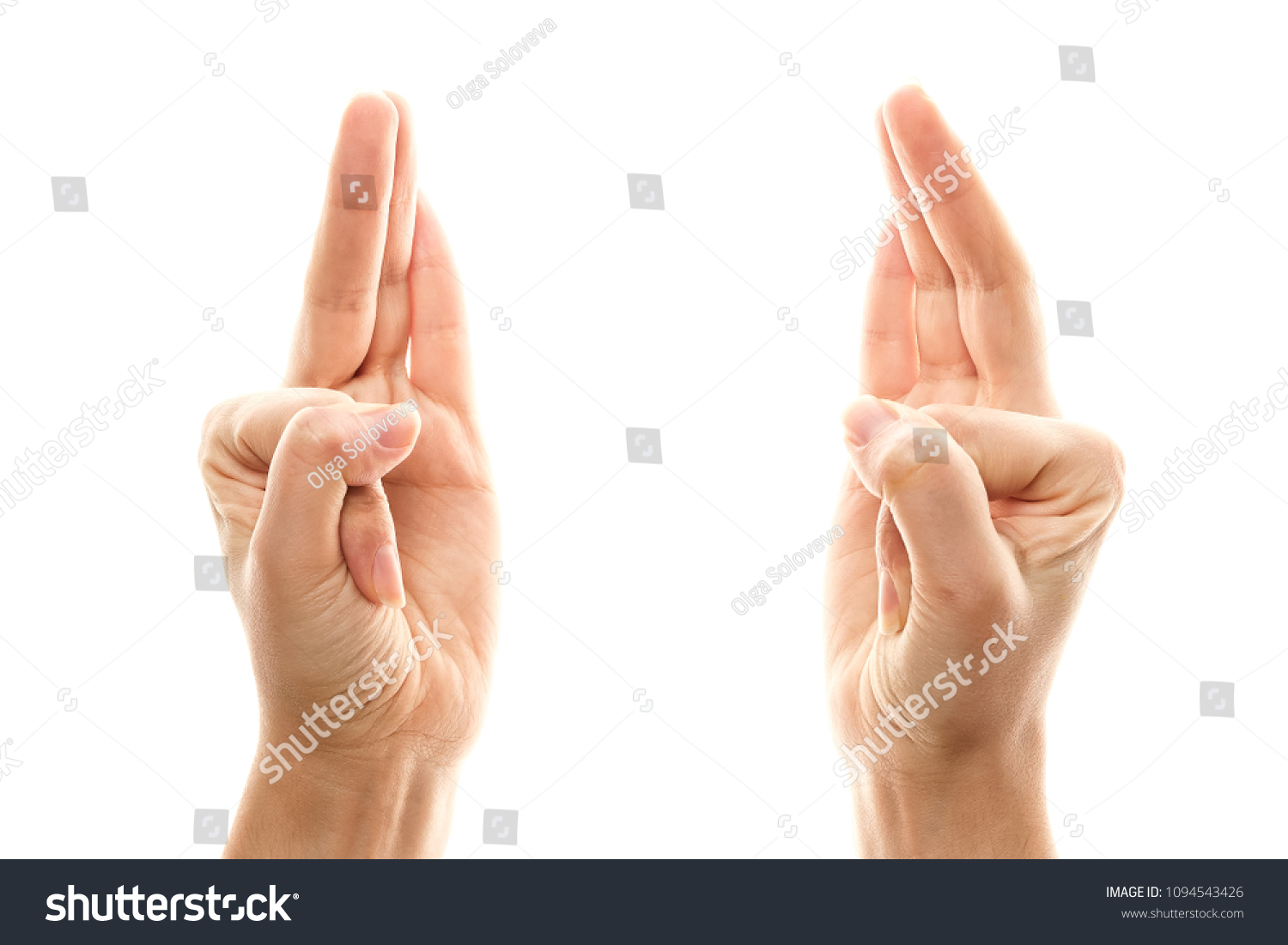 Vayu Mudra, yoga for fingers, ritual gesture in Buddhism. Isolated on white background #1094543426