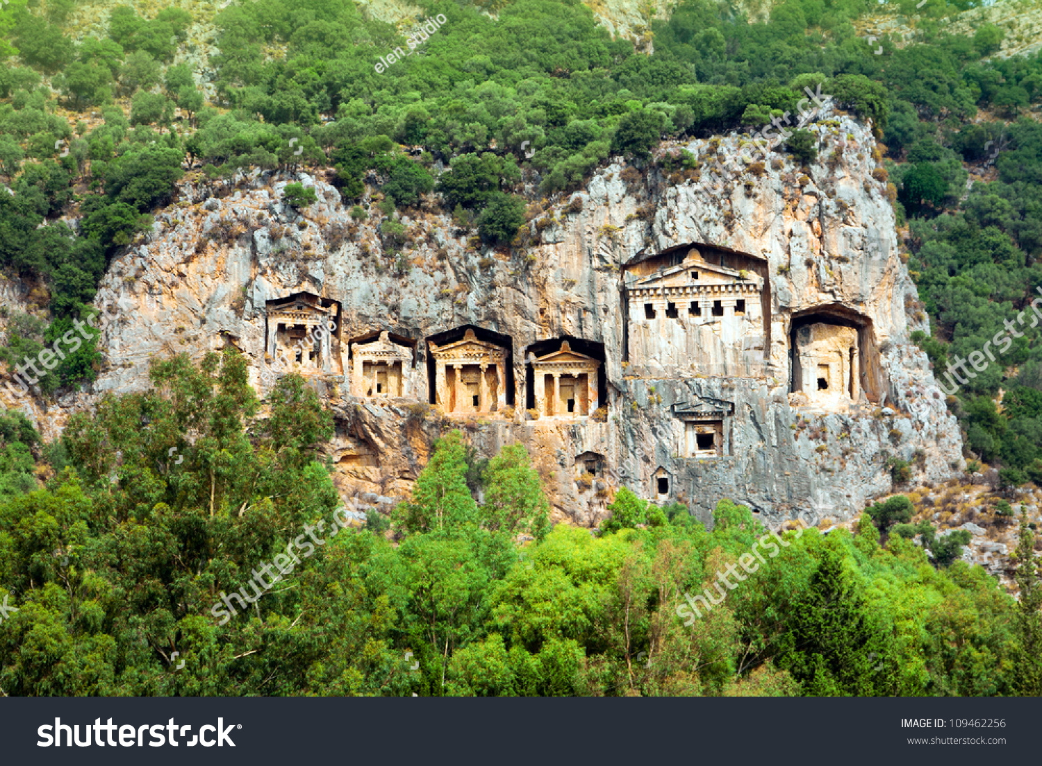 Famous Lycian Tombs of ancient Caunos city, Dalyan, Turkey #109462256