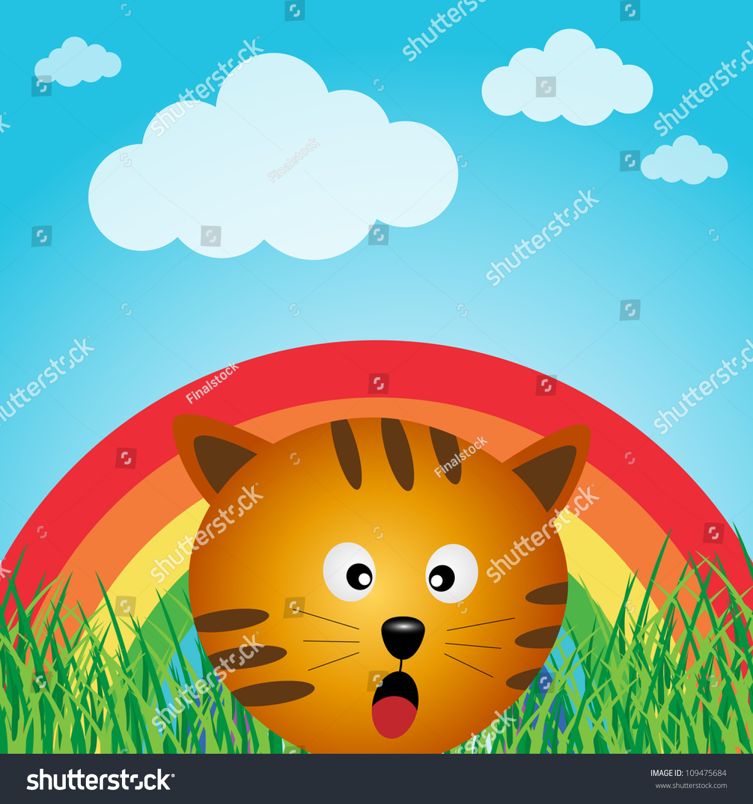 Cat in the forest with rainbow - Royalty Free Stock Photo 109475684 ...