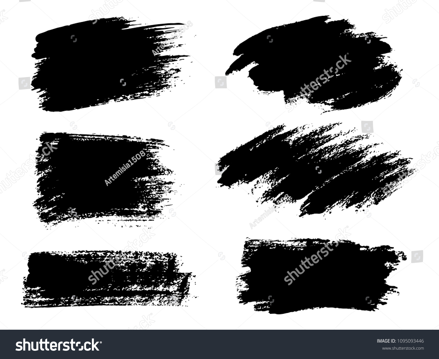Painted grunge stripes set. Black labels, background, paint texture. Brush strokes vector. Handmade design elements. #1095093446