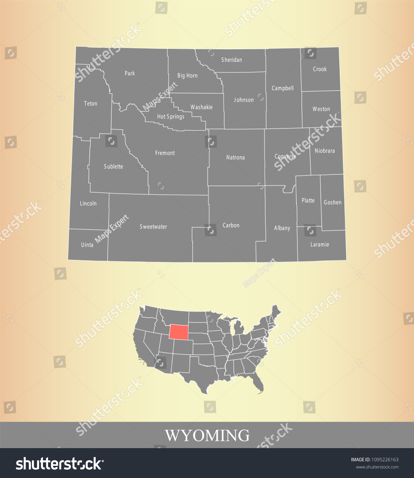 Wyoming County Map With Names Labeled Wyoming Royalty Free Stock Vector 1095226163 0379