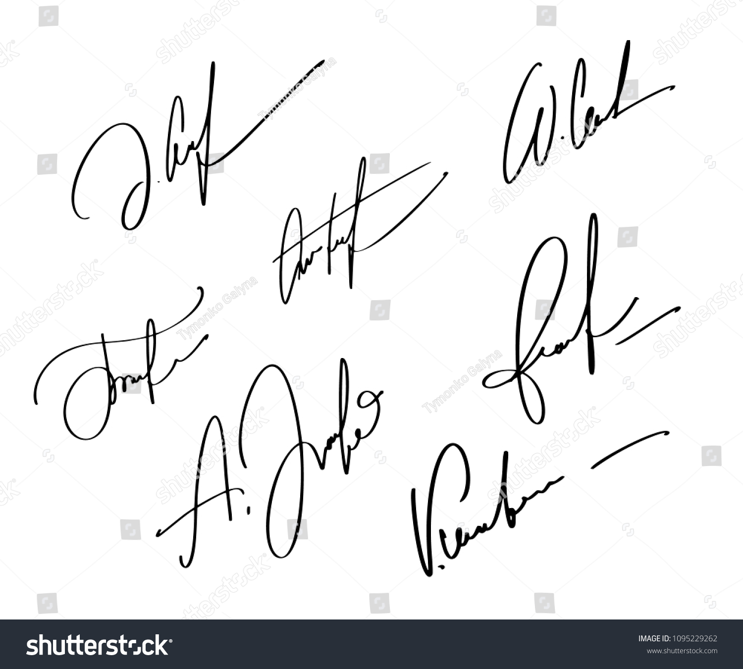 Manual signature for documents on white background. Hand drawn Calligraphy lettering Vector illustration EPS10 #1095229262