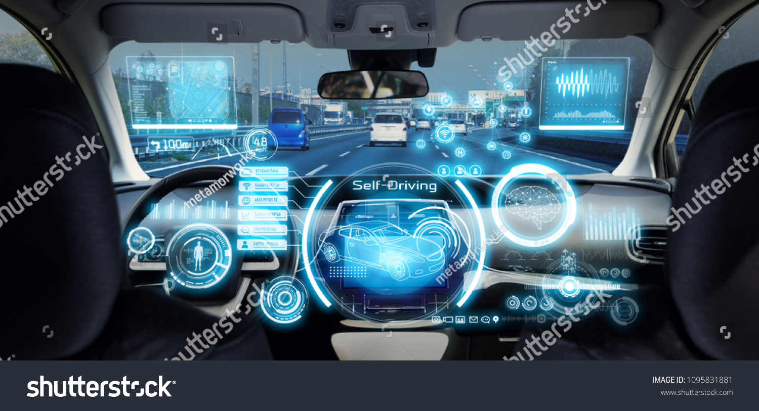 Cockpit of futuristic autonomous car. #1095831881
