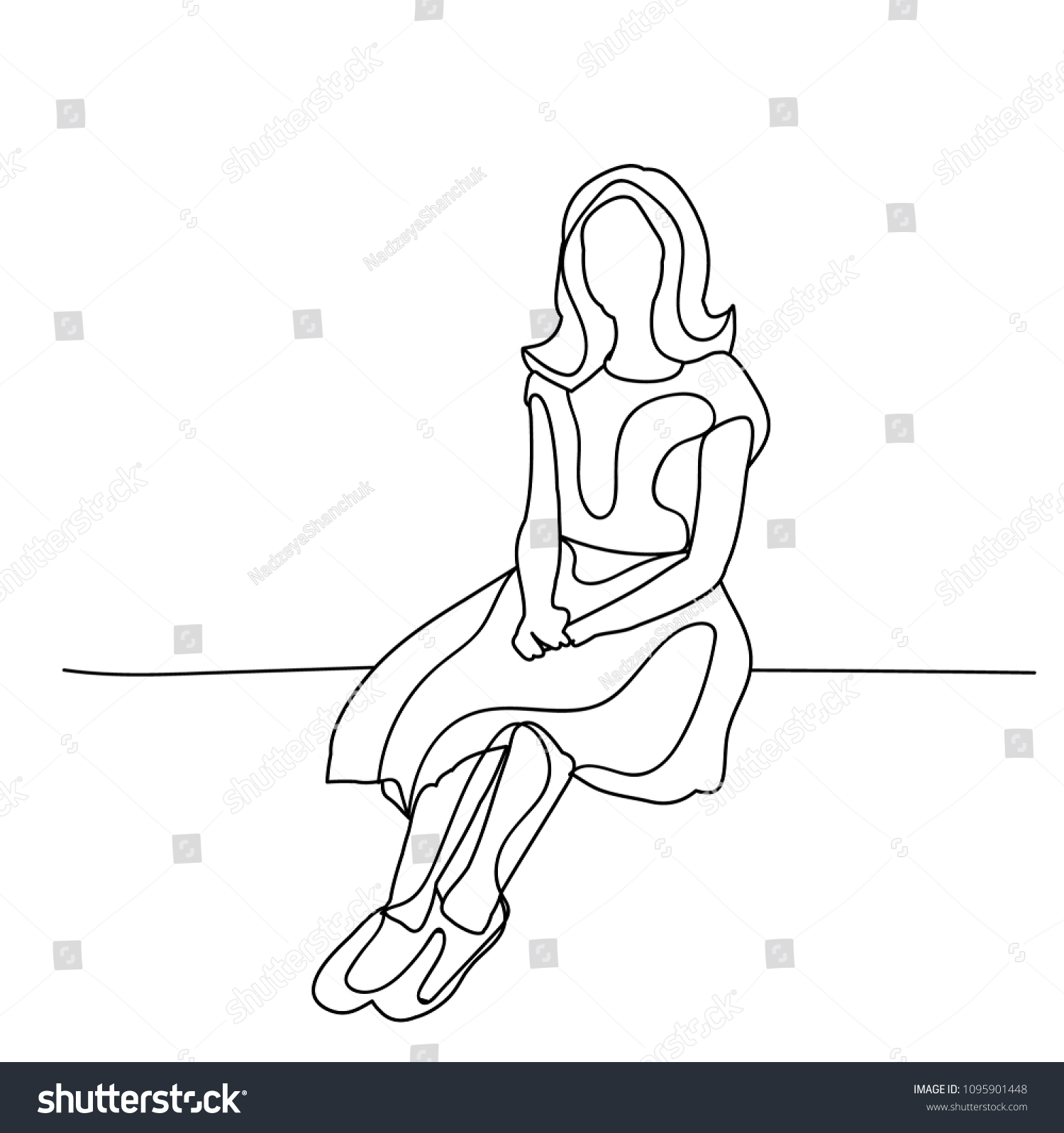 isolated, sketch little girl sitting - Royalty Free Stock Vector ...