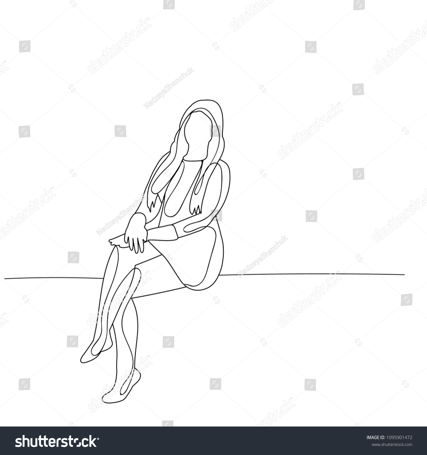 isolated, sketch girl sitting - Royalty Free Stock Vector 1095901472 ...