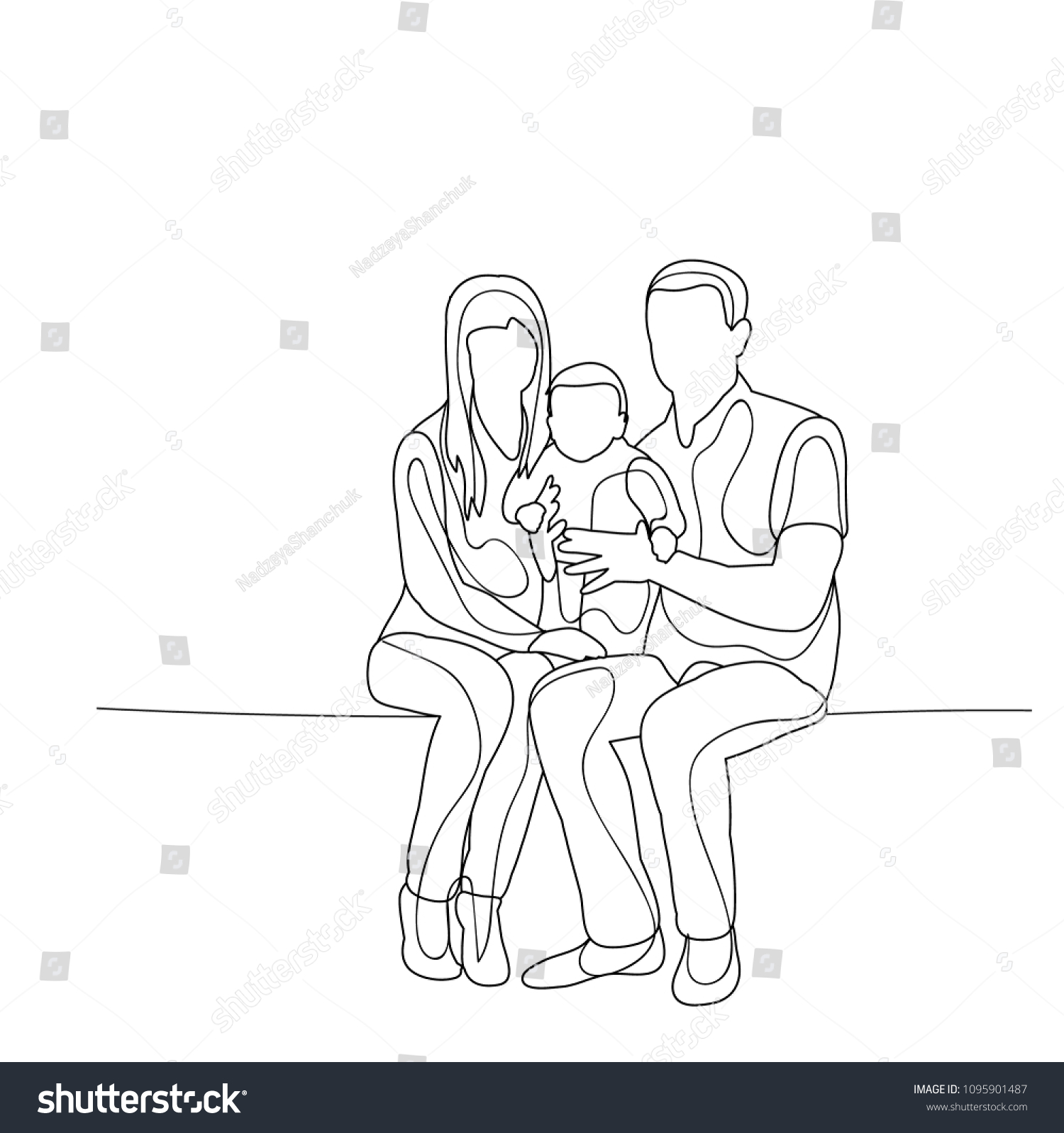 isolated, sketch family sitting - Royalty Free Stock Vector 1095901487 ...