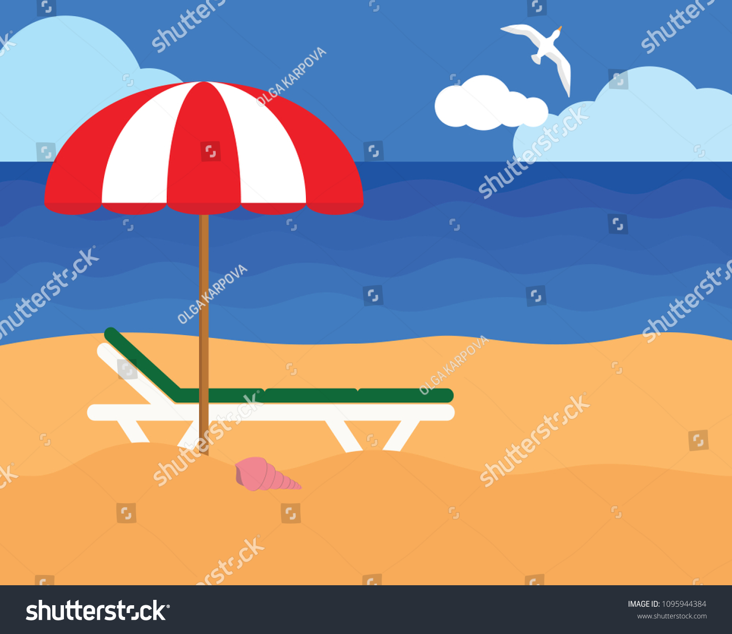 Beach summer landscape flat design illustration, - Royalty Free Stock ...