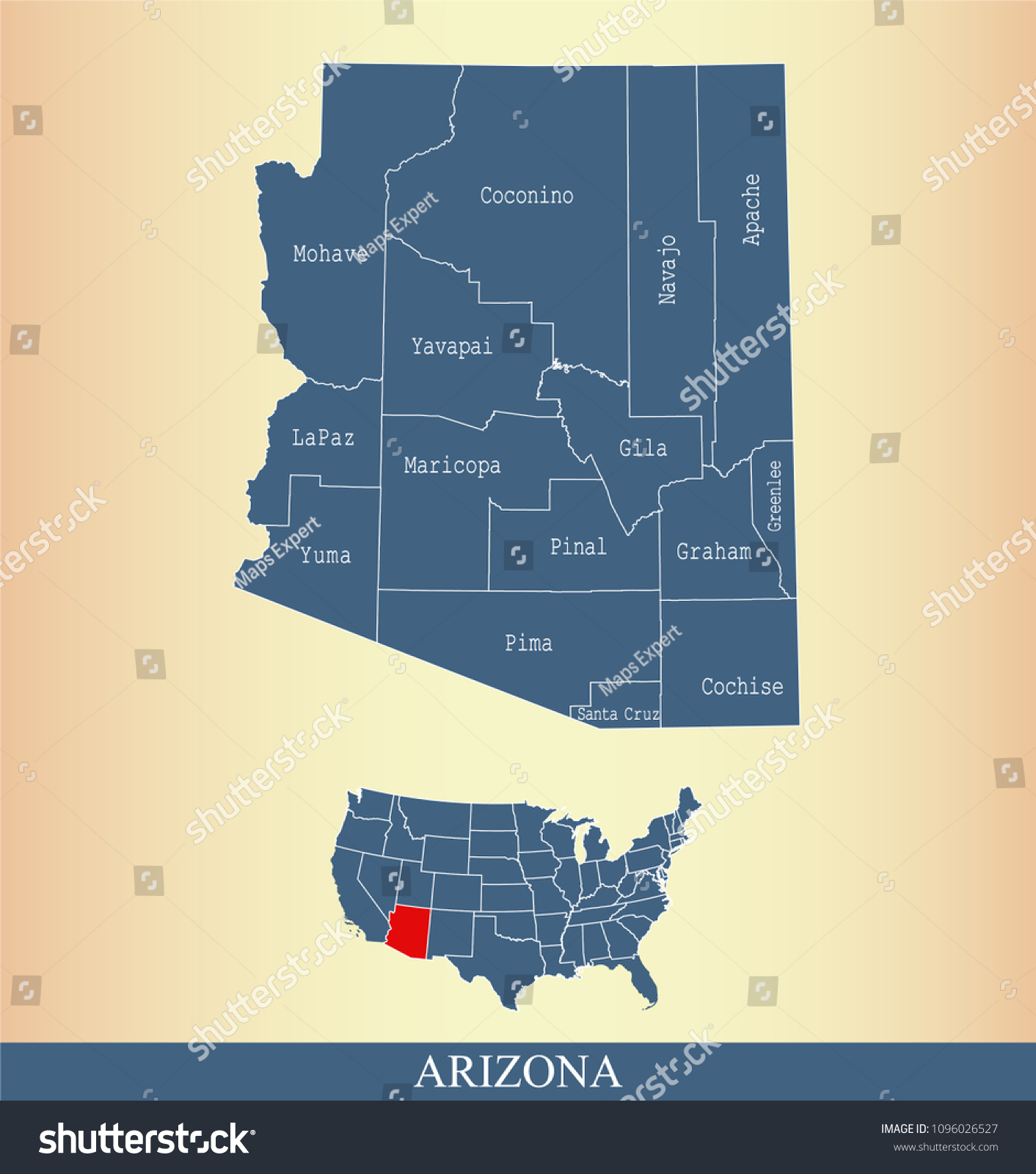 Arizona county map vector outline gray - Royalty Free Stock Vector ...