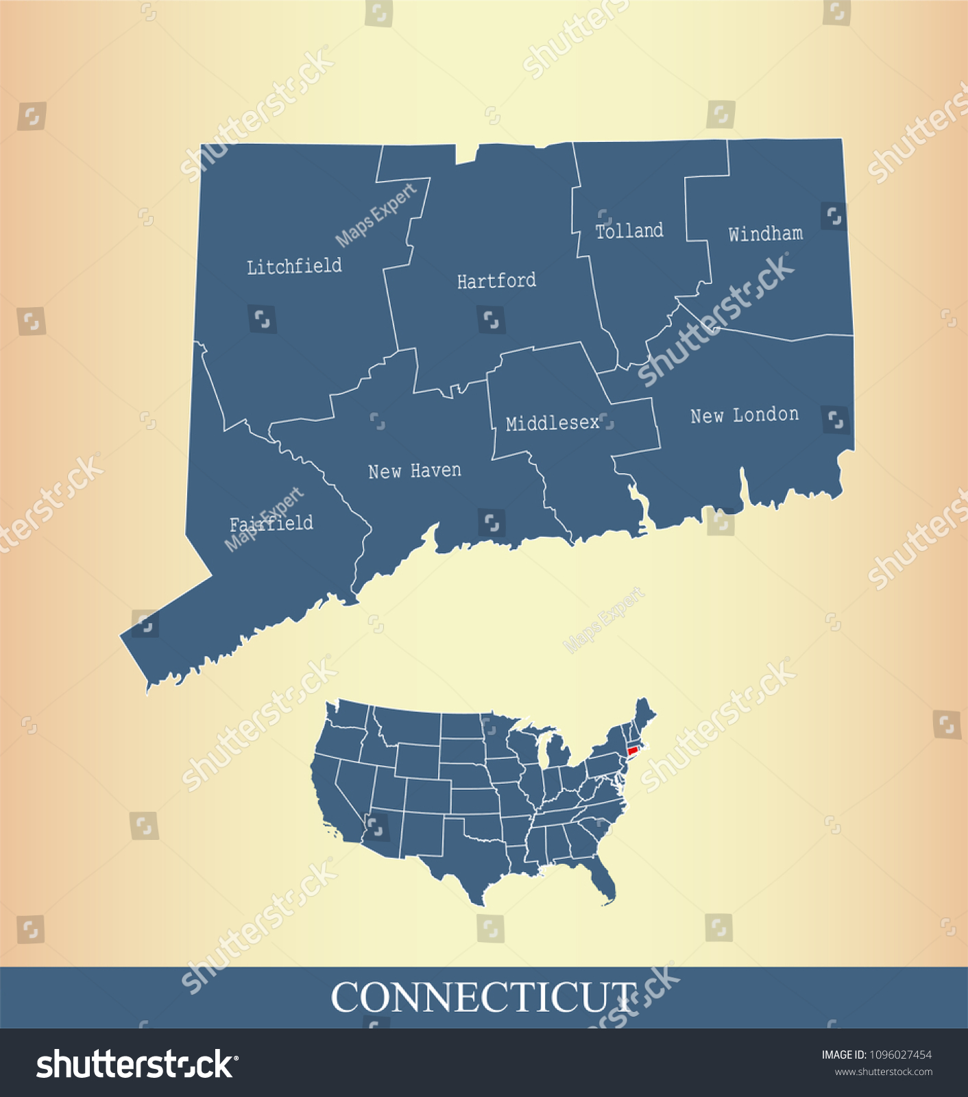 Connecticut County Map Vector Outline Gray Royalty Free Stock Vector   Avopix 1096027454 