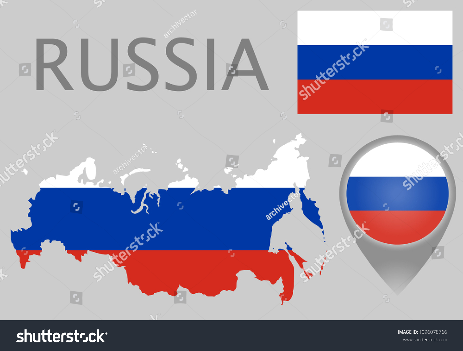 Colorful flag, map pointer and map of Russia in - Royalty Free Stock ...