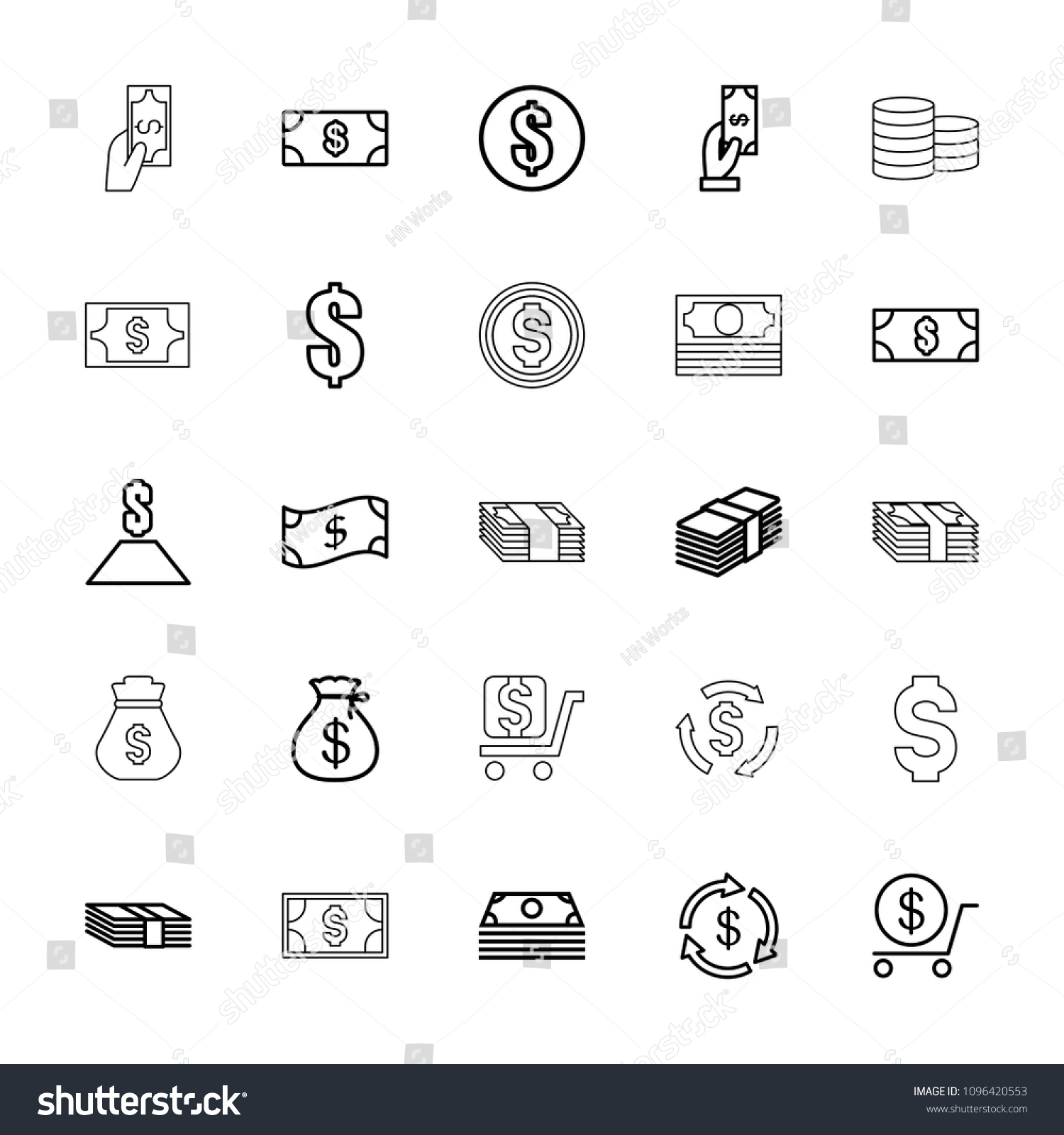 Tax icon. collection of 25 tax outline icons such as money, money sack, payment, dollar, money. editable tax icons for web and mobile. #1096420553