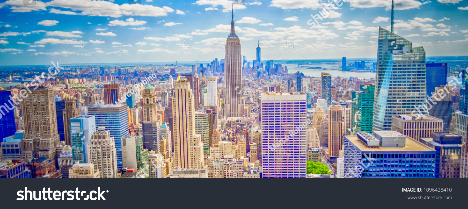 Aerial panoramic view of the New York City skyline from Midtown Manhattan, USA #1096428410