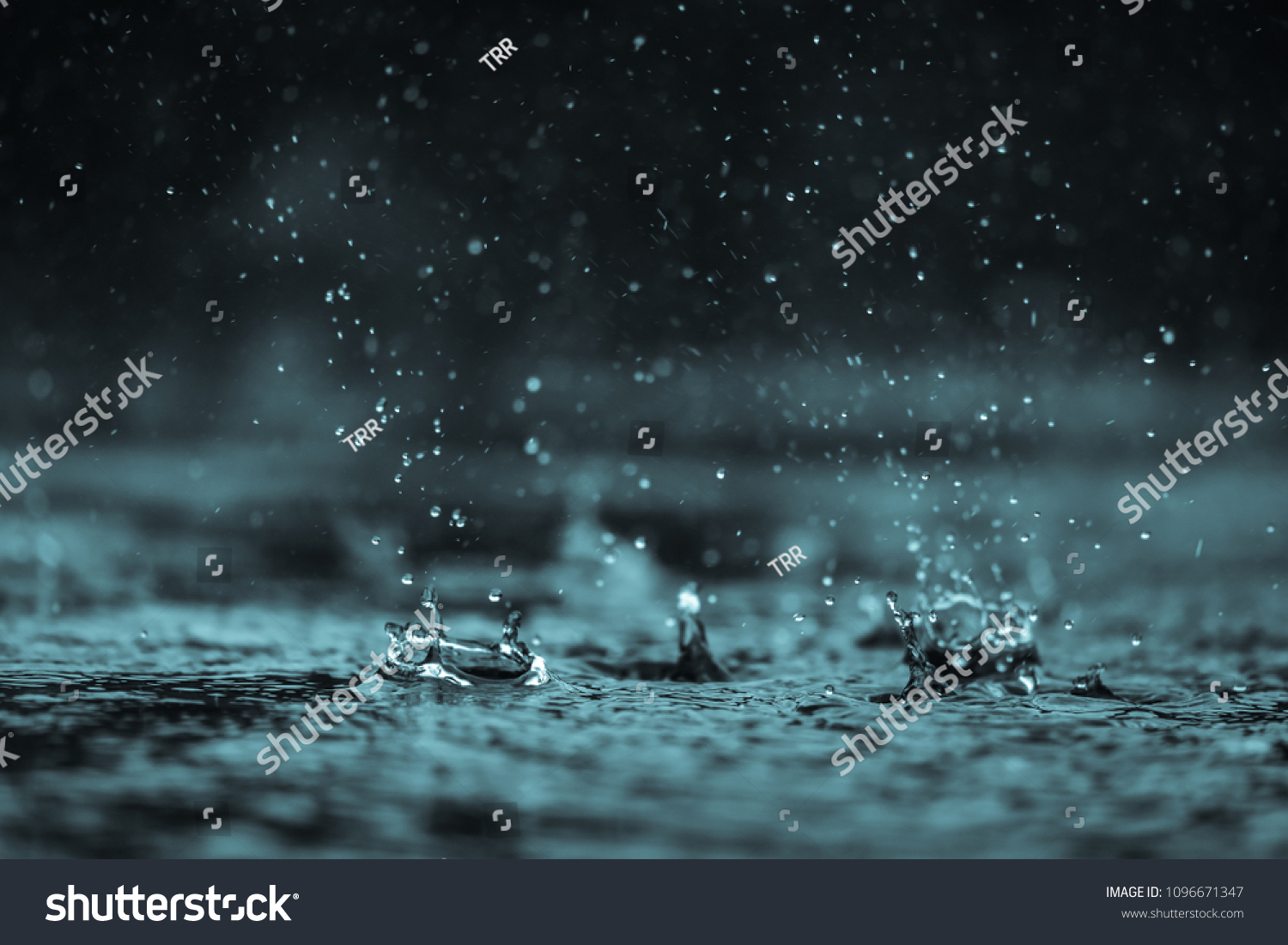Rain water drop falling to the floor in heavy rain day
 #1096671347