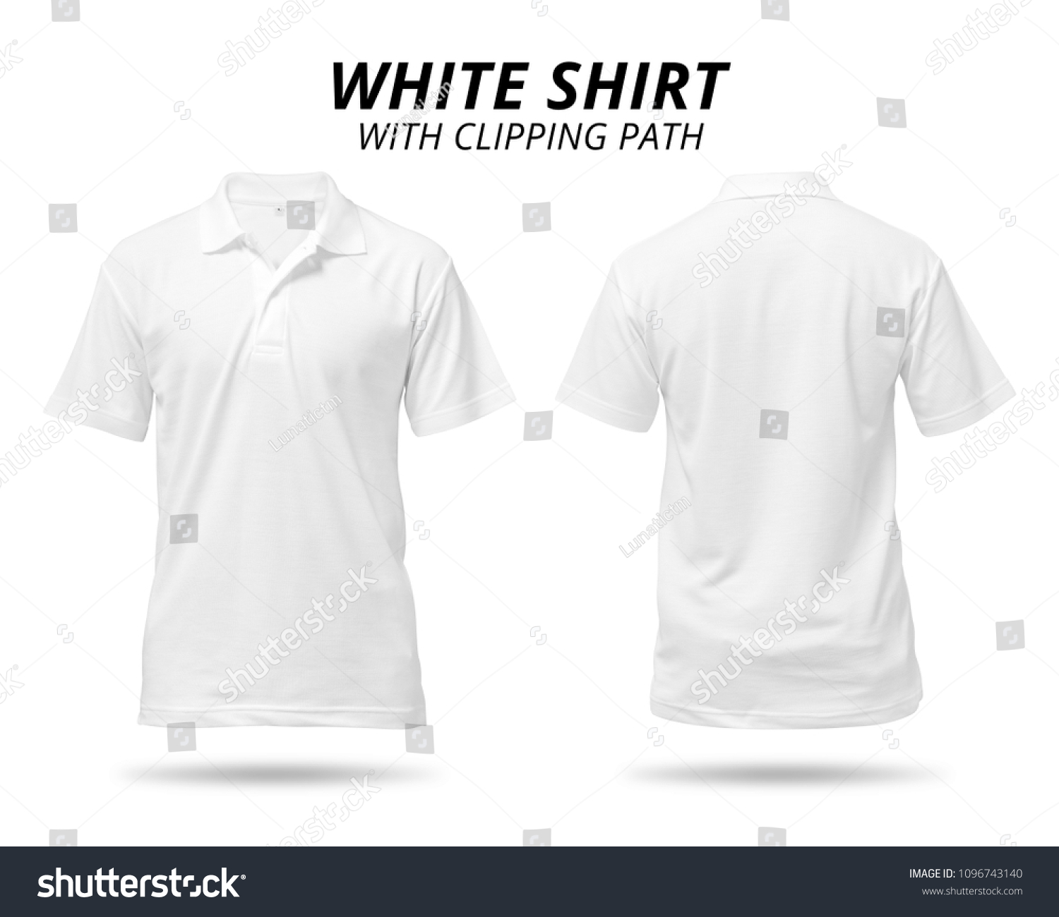 White shirt isolated on white background. Blank clothing for design. ( Clipping path ) #1096743140