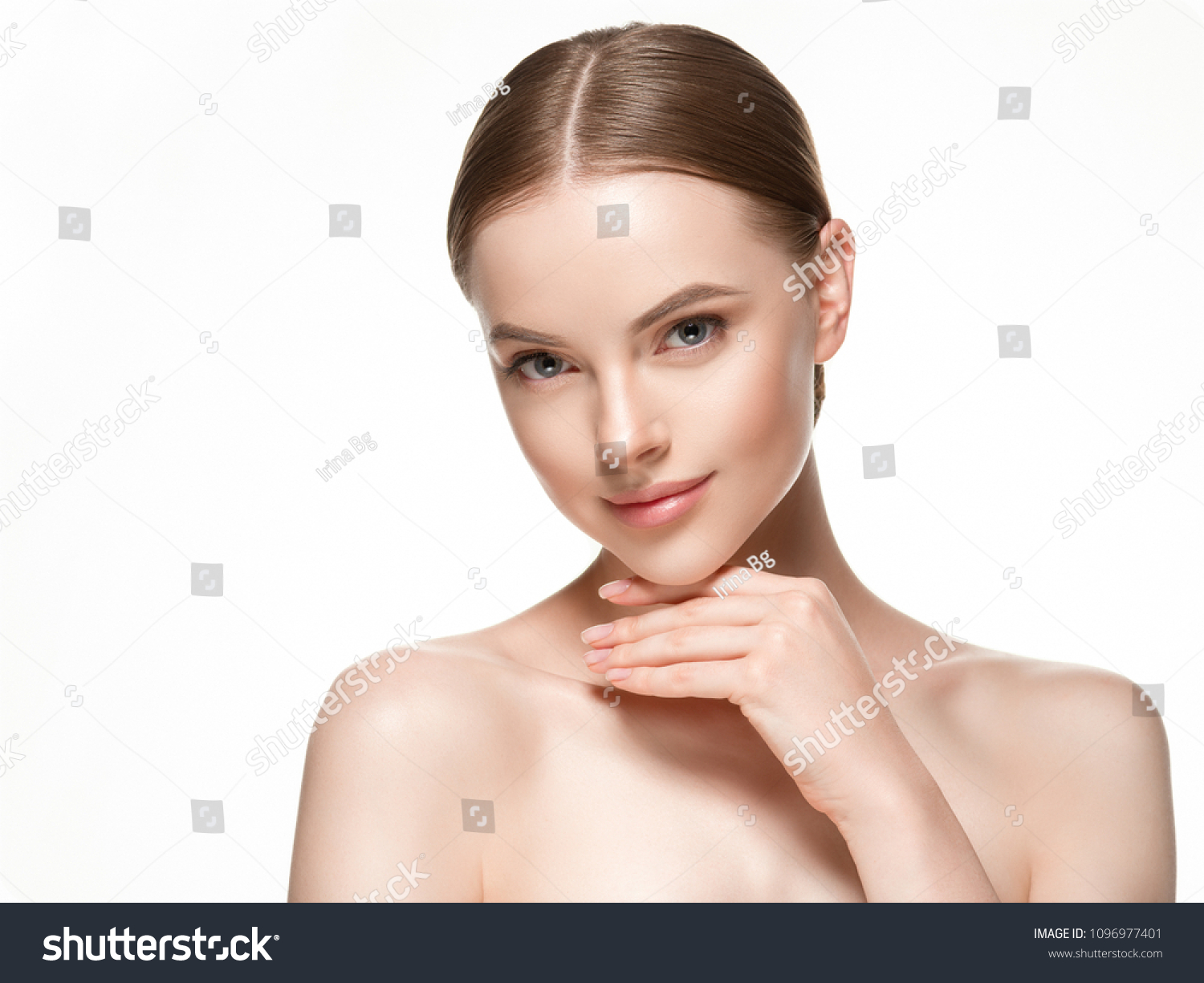 Beautiful woman female skin care healthy hair and skin close up face beauty portrait #1096977401