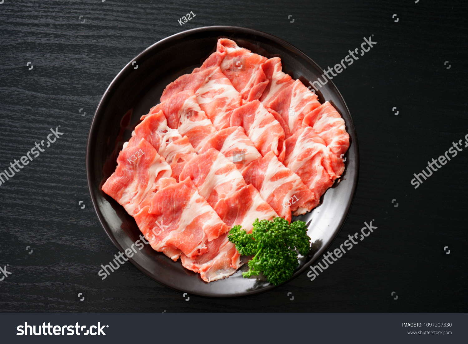 Sliced japanese shoulder butt. japanese pork. Royalty Free Stock Photo 1097207330