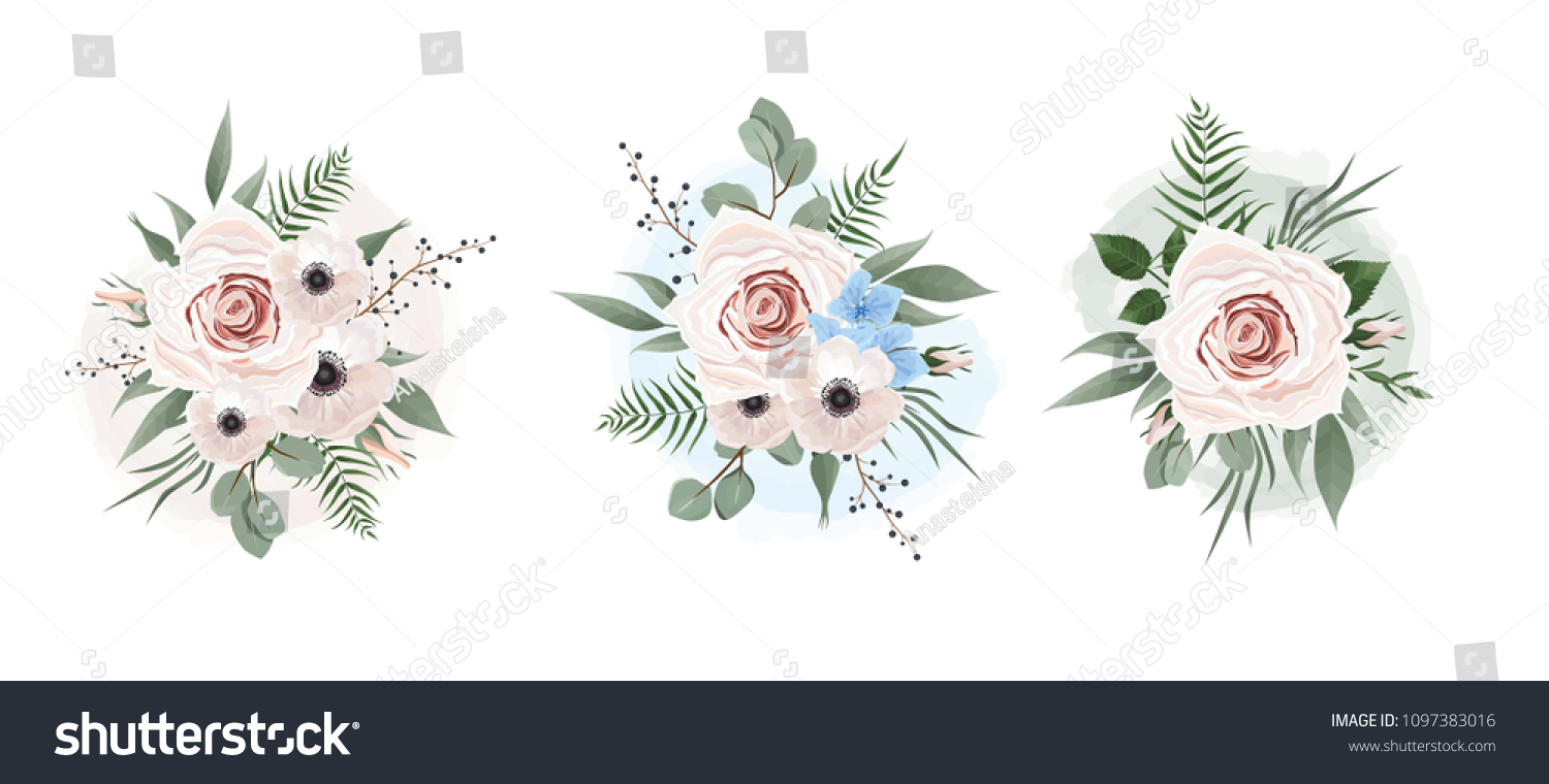 Vector floral set. Colorful purple floral collection with leaves and flowers. Set of floral elements for your compositions. #1097383016