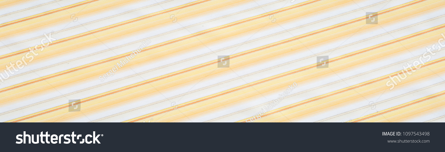 Cotton fabric texture, background, striped, with yellow stripes #1097543498