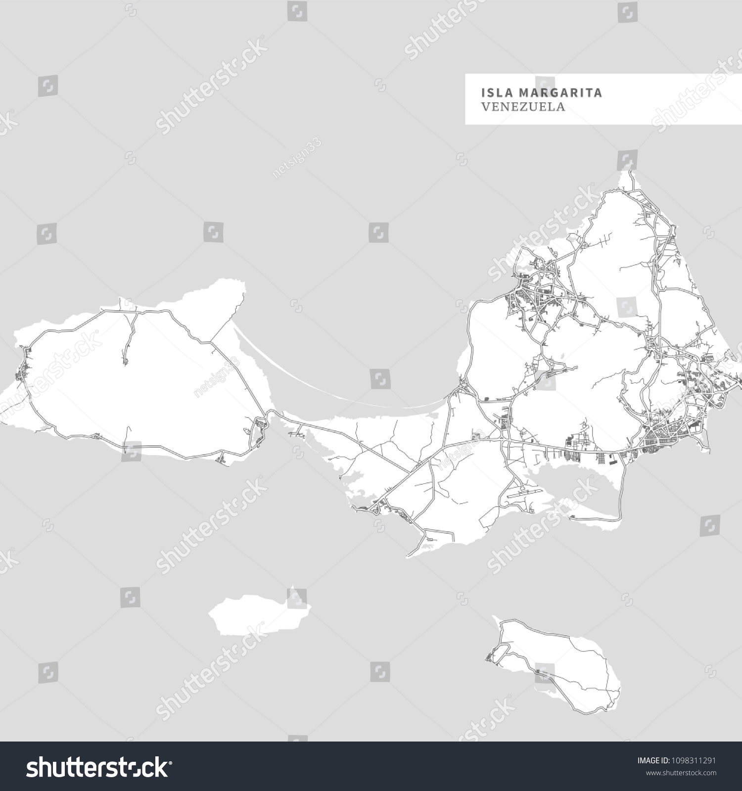 Map of Isla Margarita, Venezuela, contains - Royalty Free Stock Vector