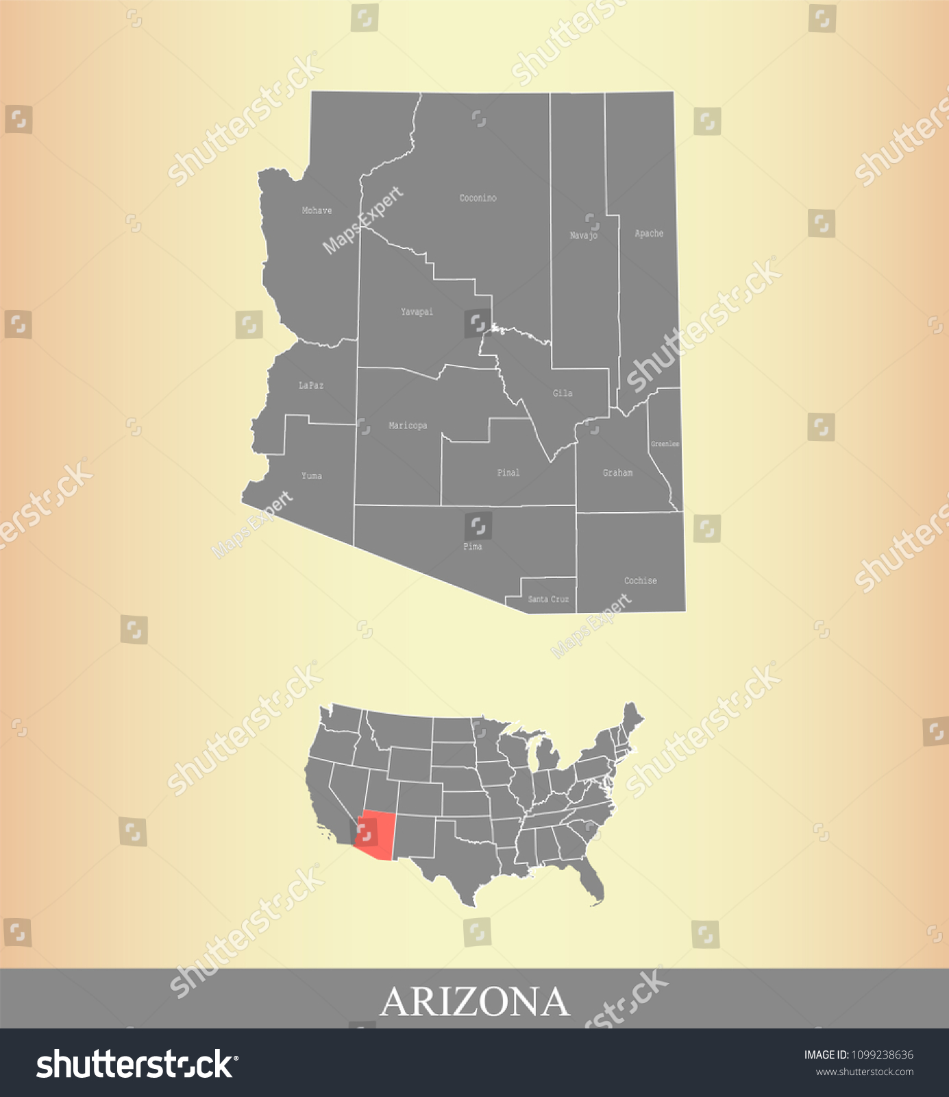 Arizona county map vector outline gray - Royalty Free Stock Vector ...