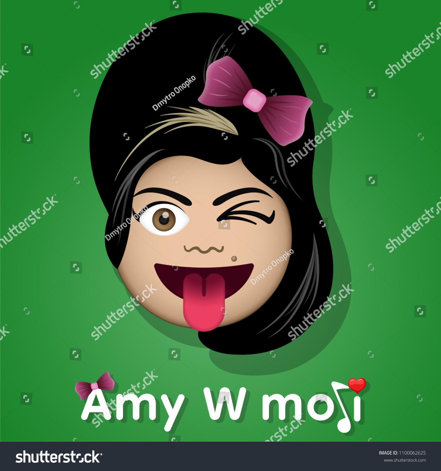 Amy Winehouse Emoji Isolated Winking Girl Royalty Free Stock Vector 1100062625 