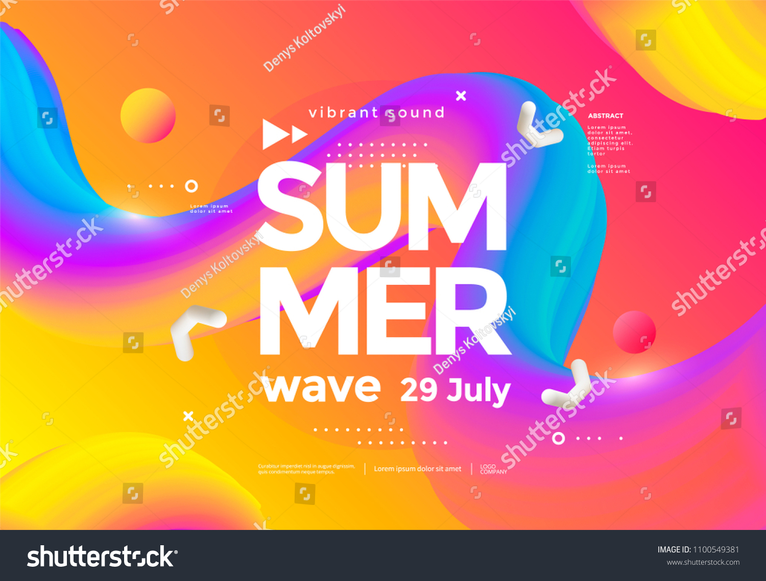 Electronic music fest summer wave poster. Club party flyer. Abstract gradients waves music background. #1100549381