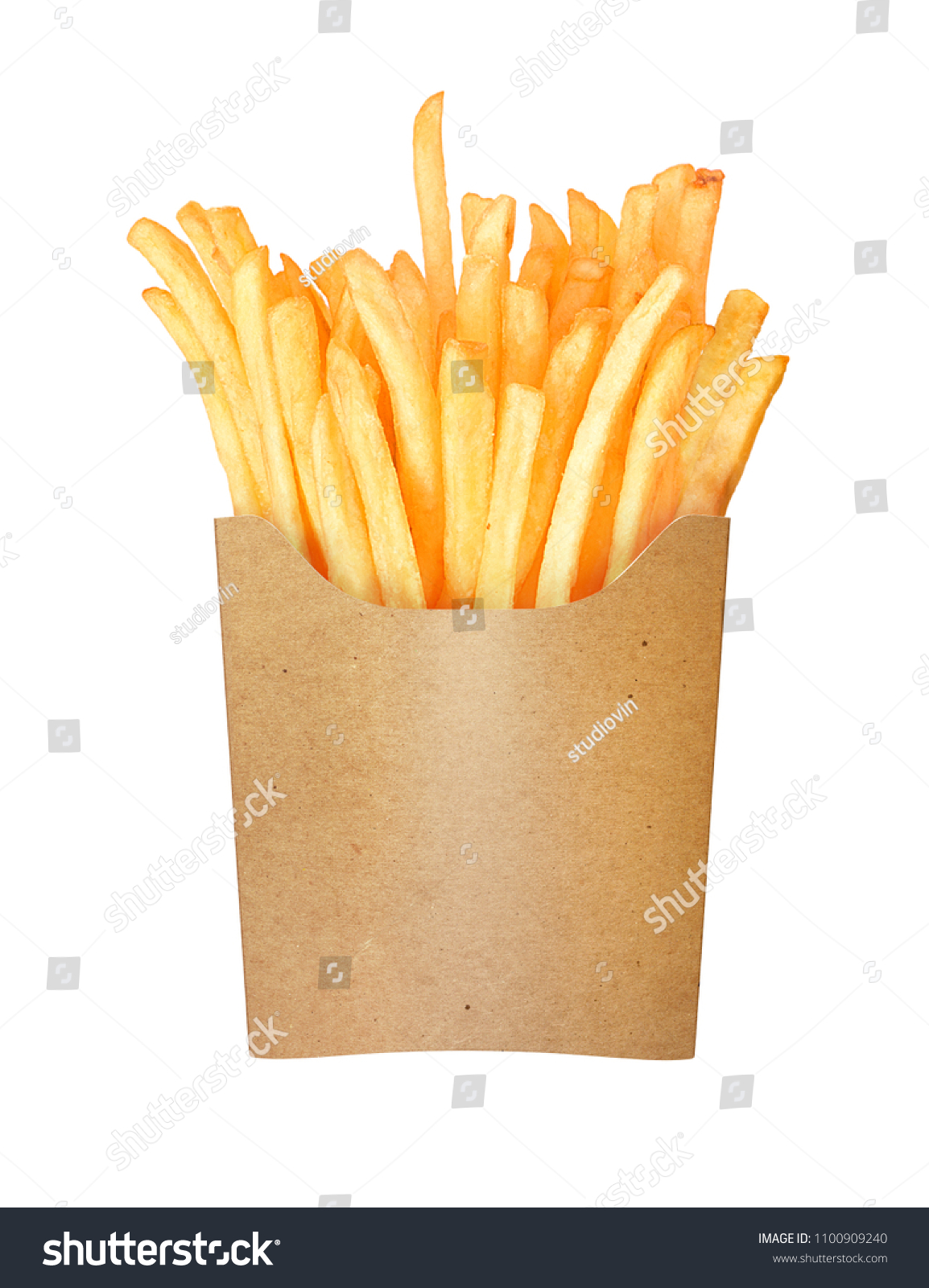 french fries in a paper cup on a white background #1100909240