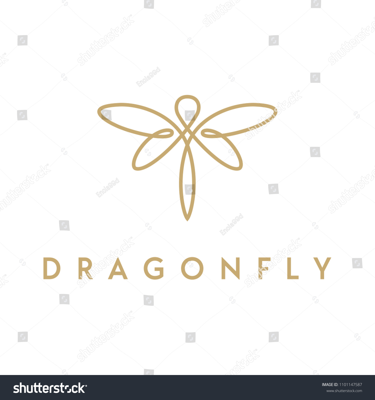 Golden Dragonfly wings, Butterfly Insect Fly Minimalist elegant Doodle line art style logo #1101147587