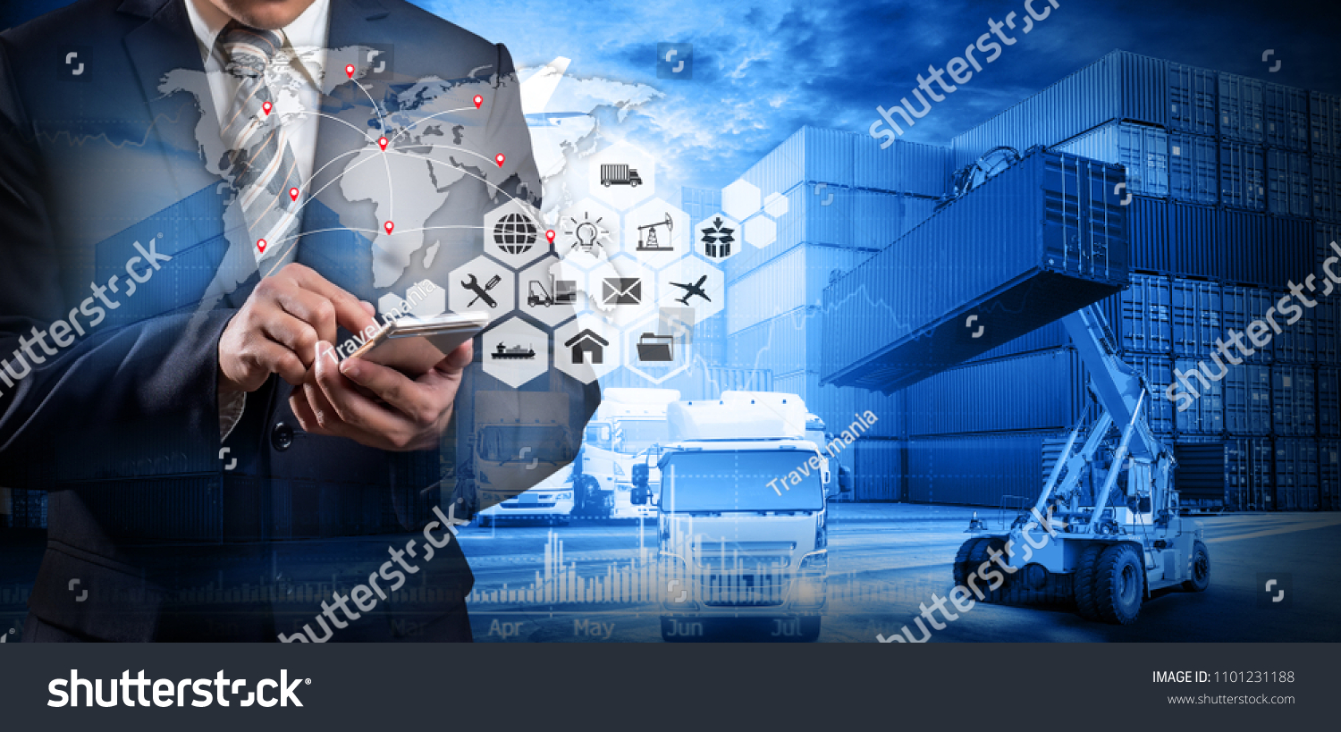 Smart technology concept with global logistics partnership Industrial Container Cargo freight ship, internet of things Concept of fast or instant shipping, Online goods orders worldwide #1101231188